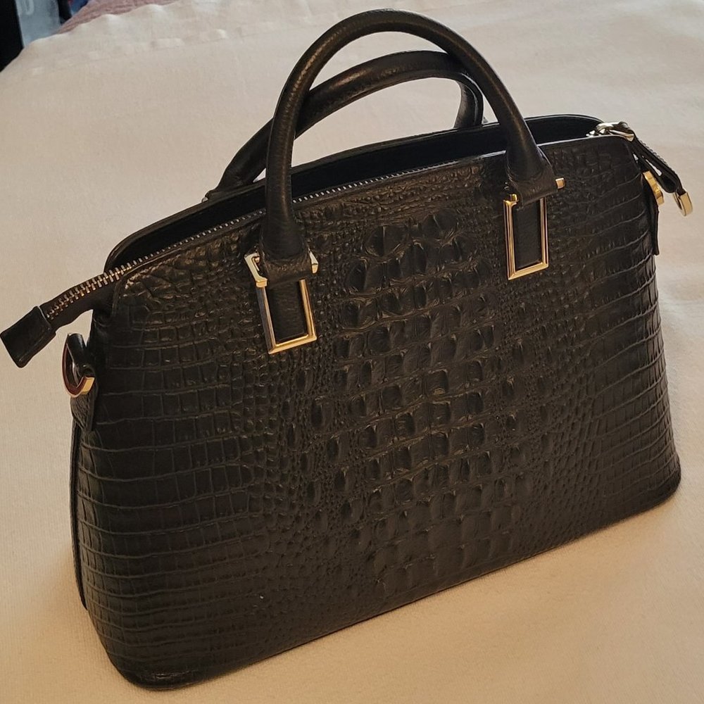 Faux Black Crocodile Satchel Handbag